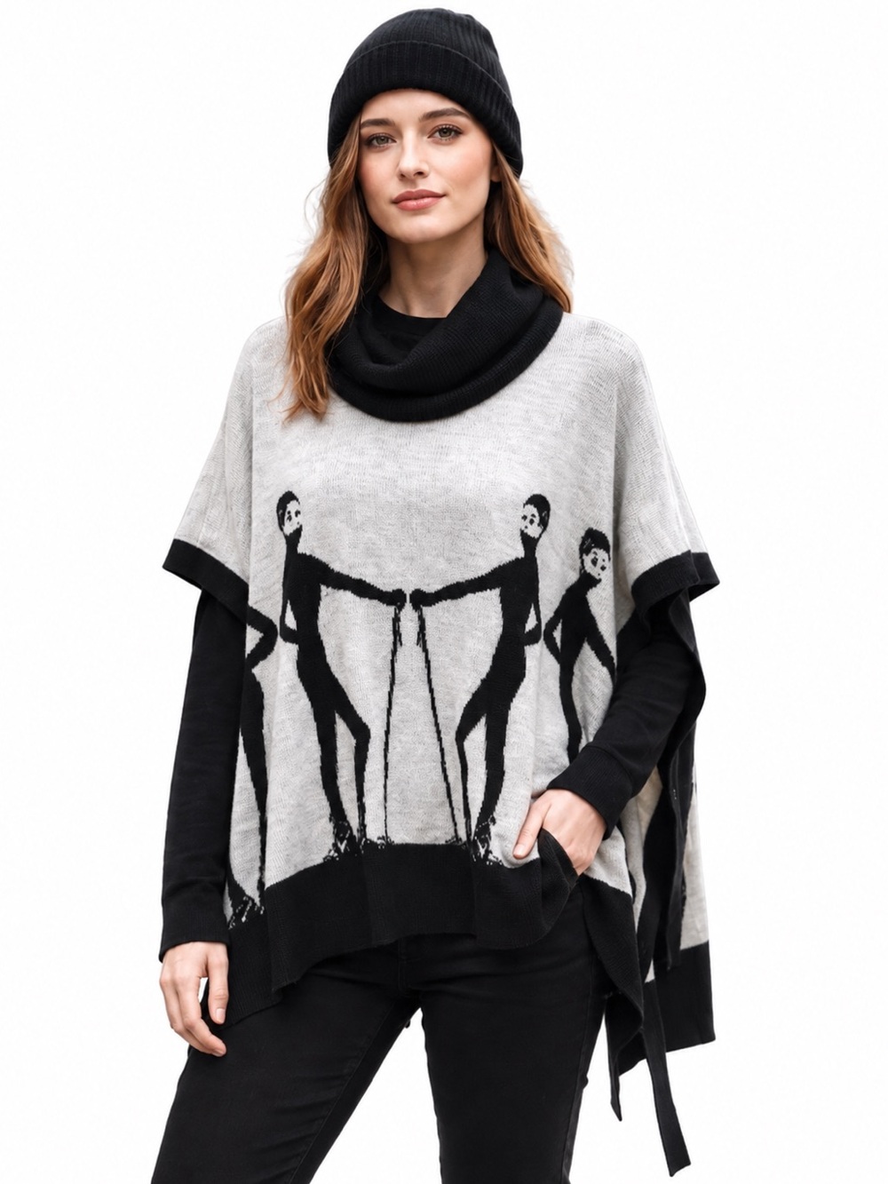Krimson Klover Après Ski‎ Merino Wool Graphic Oversized Cozy Poncho Sweater